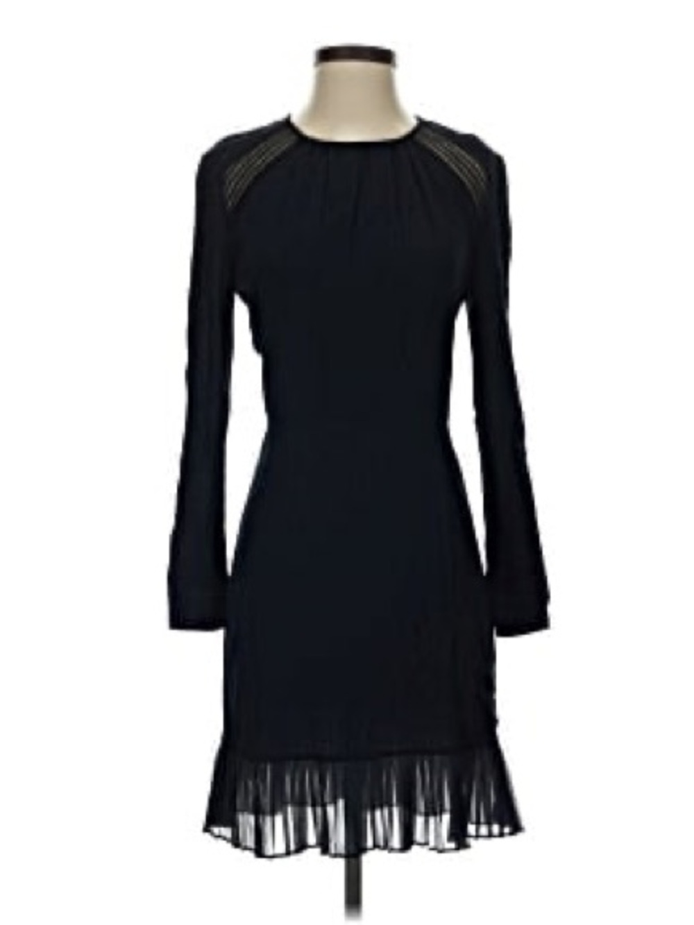 Sandro Rebella Dress Black Crepe A-Line Long Sleeve Mini Sheer LBD M